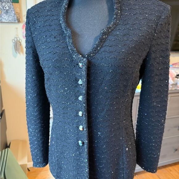 St. John Evening Black Knit Jacket stunning .Knit Jacket w/Luxe Crystal … - Picture 2 of 8